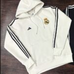 Real Madrid Home White and Black Stripe Hoodie - Premium
