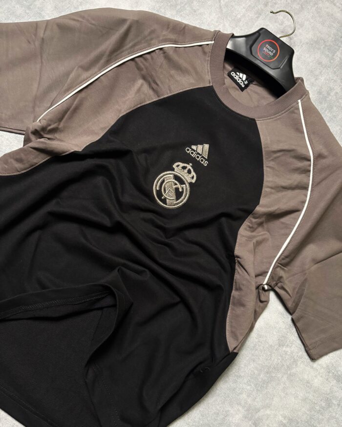 Real Madrid T-Shirt Round Neck Drop Shoulder - (Black & Grey) - Image 1