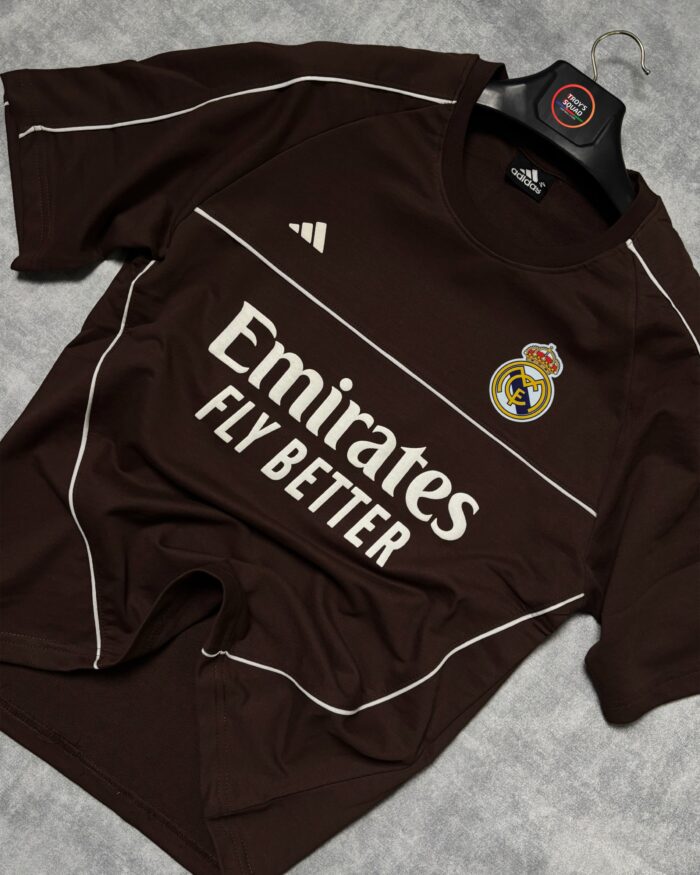 Real Madrid T-Shirt Round Neck Drop Shoulder - (Brown) - Image 1