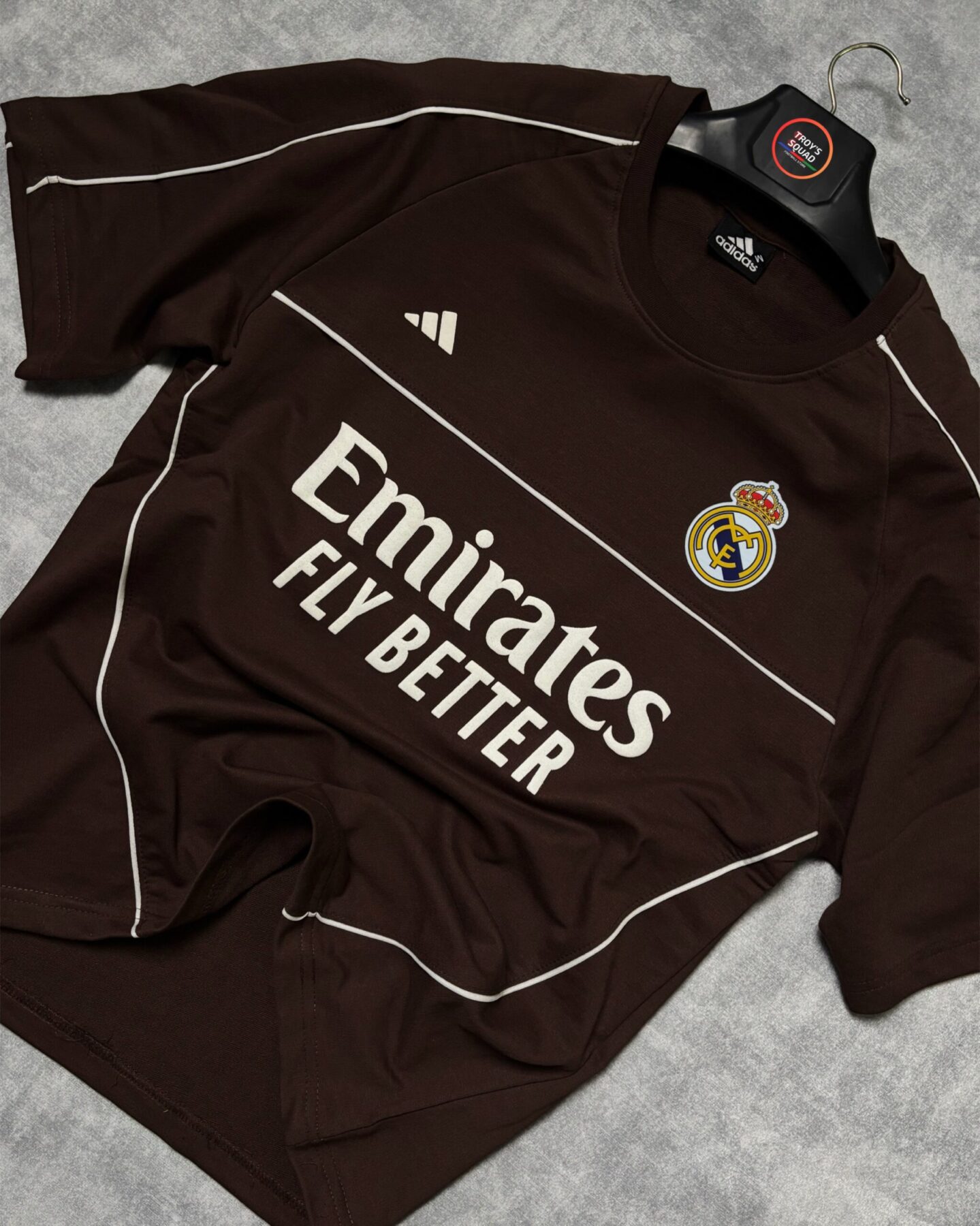 b8dc868b-0e27-4f83-83da-0d5212047935 Real Madrid T-Shirt Round Neck Drop Shoulder - (Brown) - Image 1
