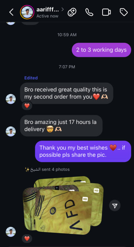 Customer message about their order