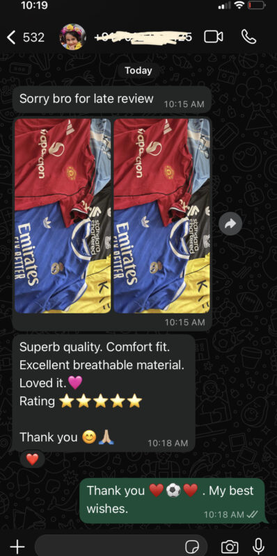 Customer message about their order