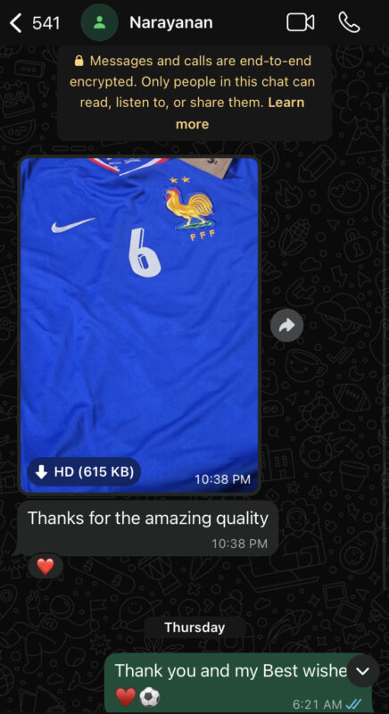 Customer message about their order