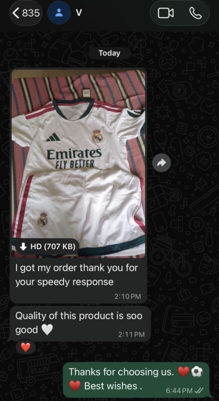 Customer message about their order
