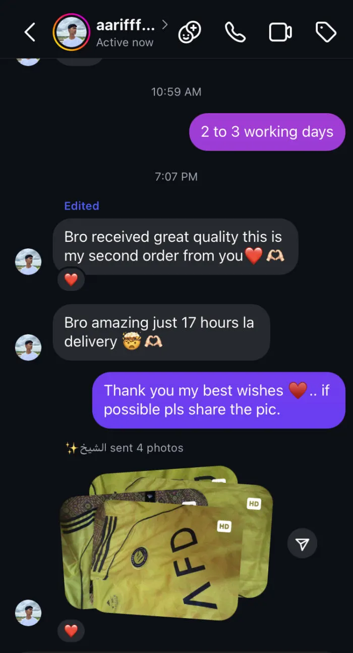 Customer message about their order