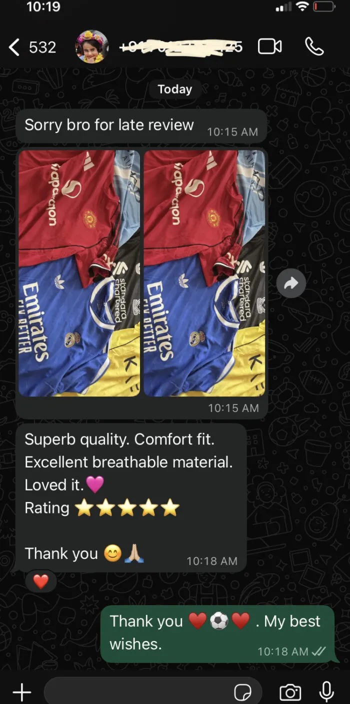 Customer message about their order
