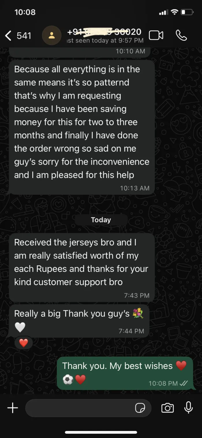 Customer message about their order