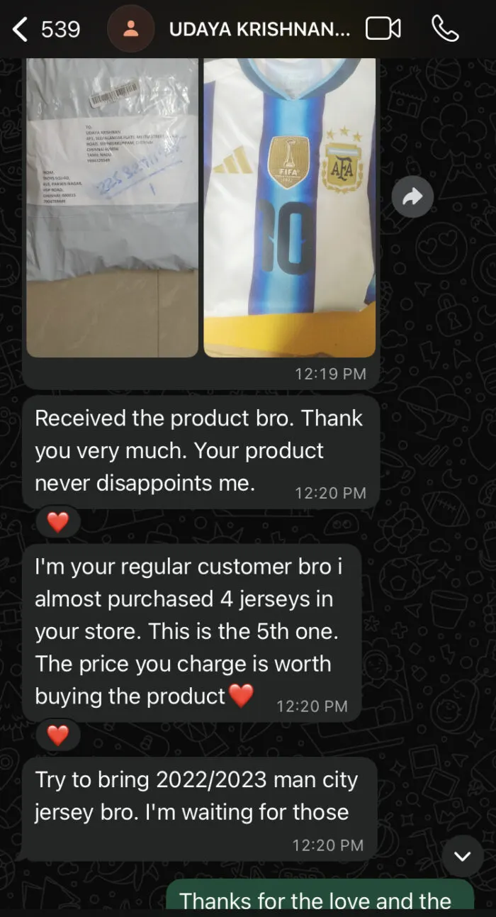 Customer message about their order