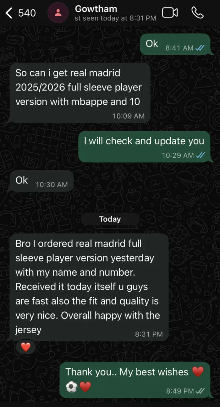 Customer message about their order