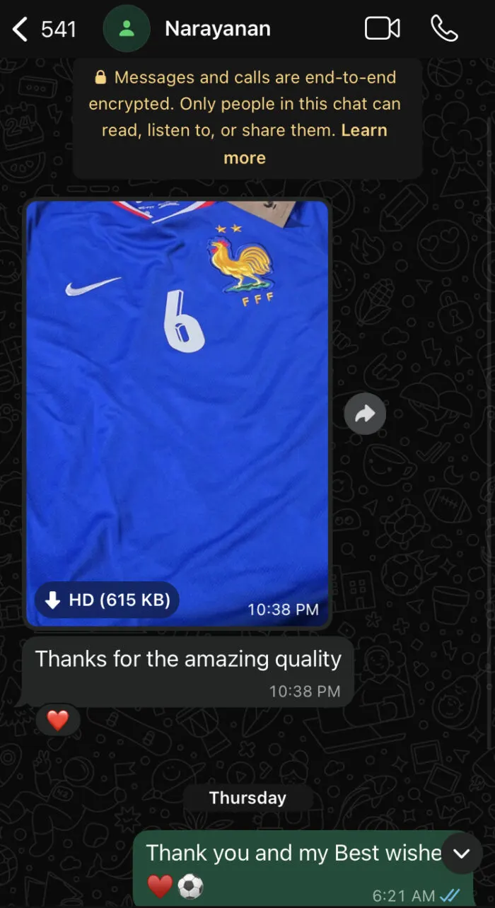 Customer message about their order
