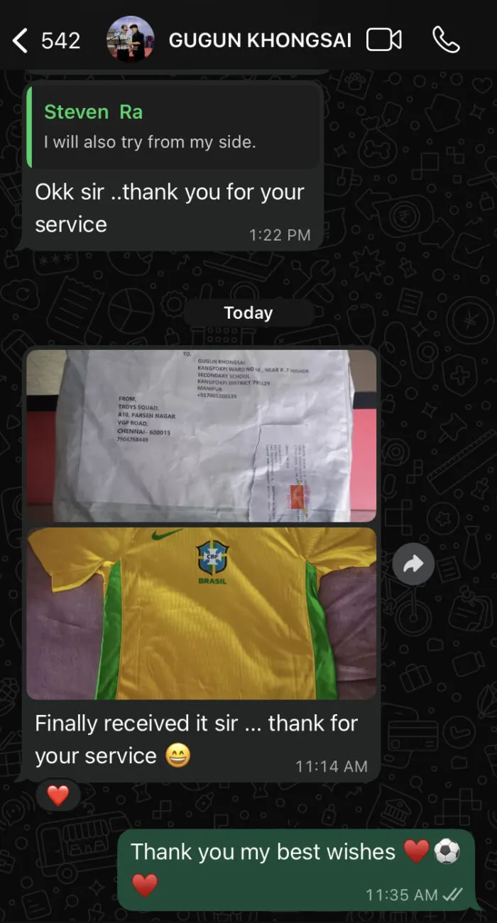 Customer message about their order