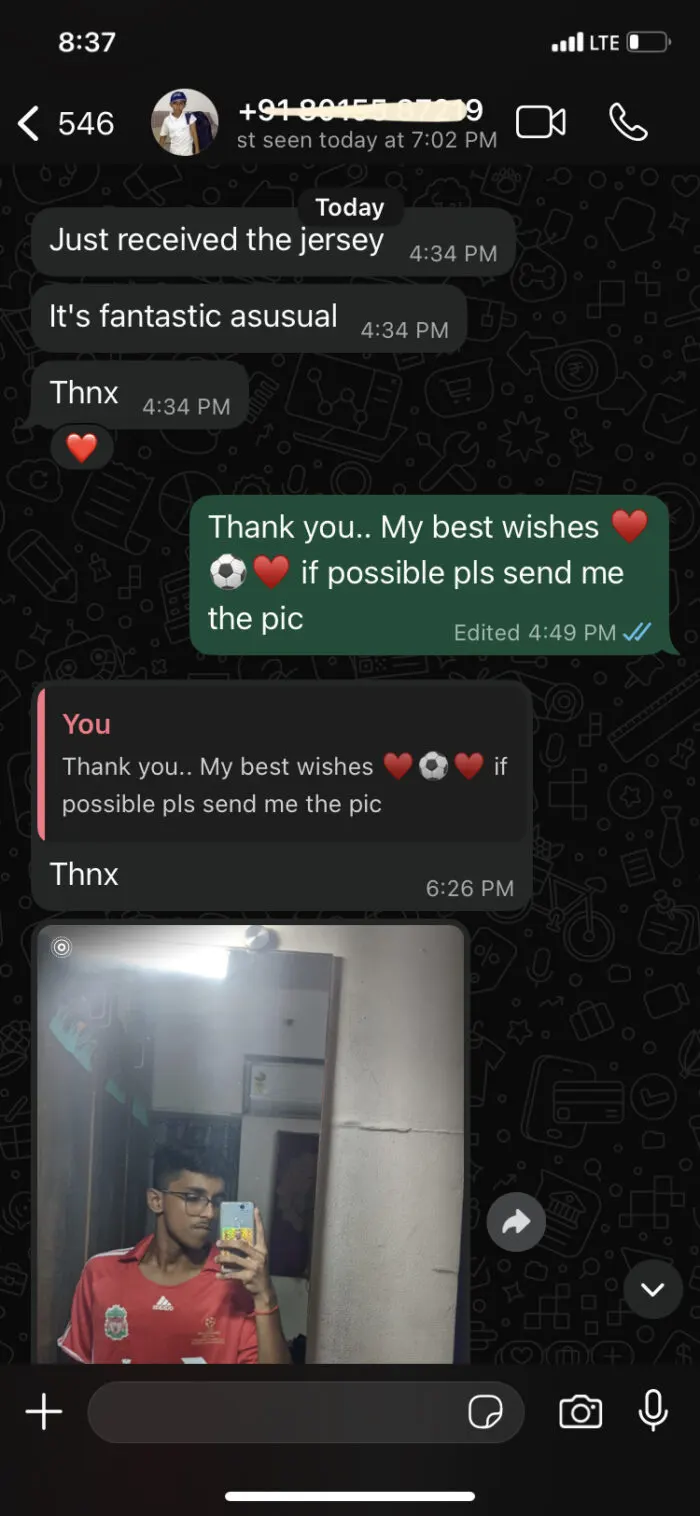 Customer message about their order