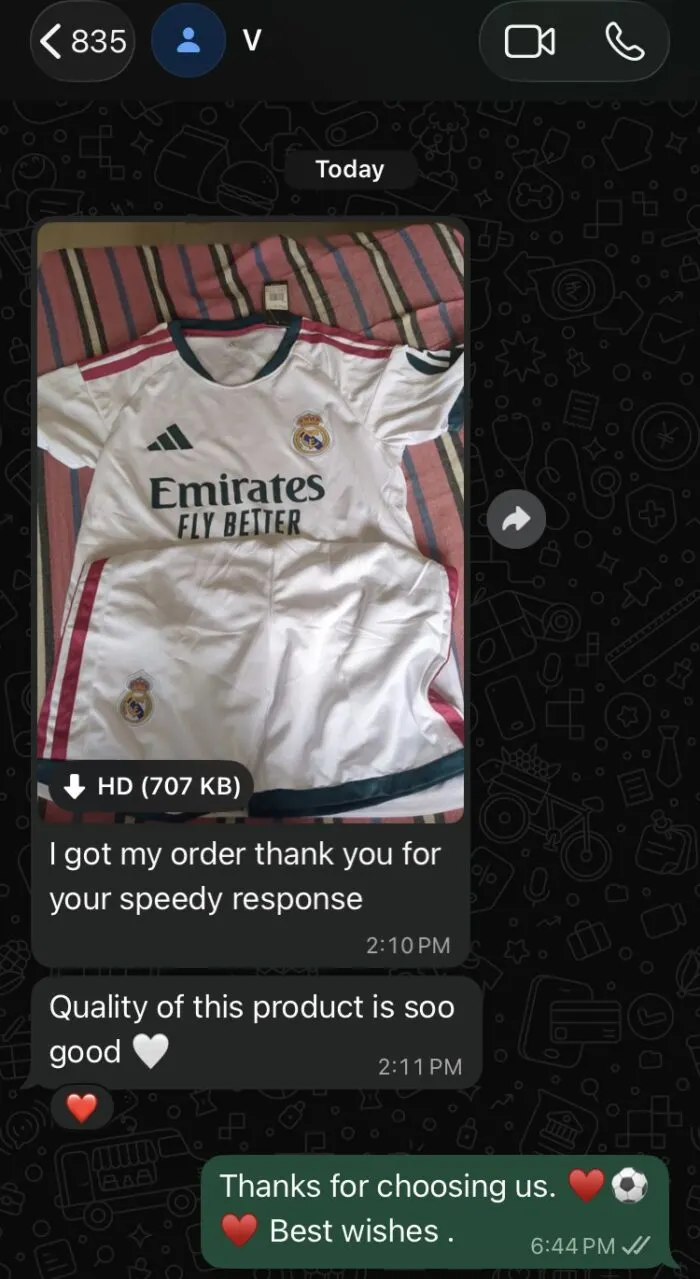 Customer message about their order